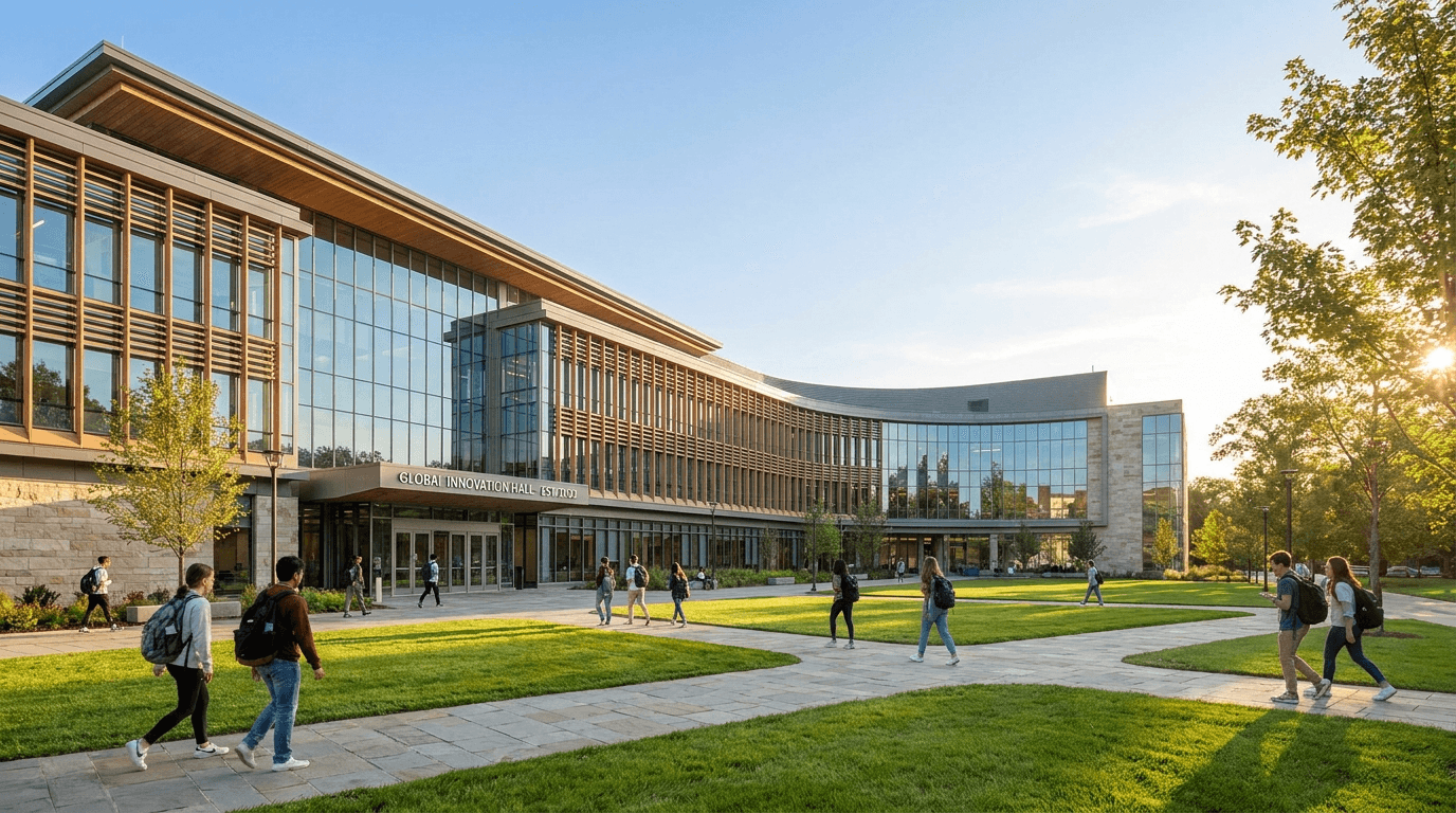 A modern university campus where Vidaris students study